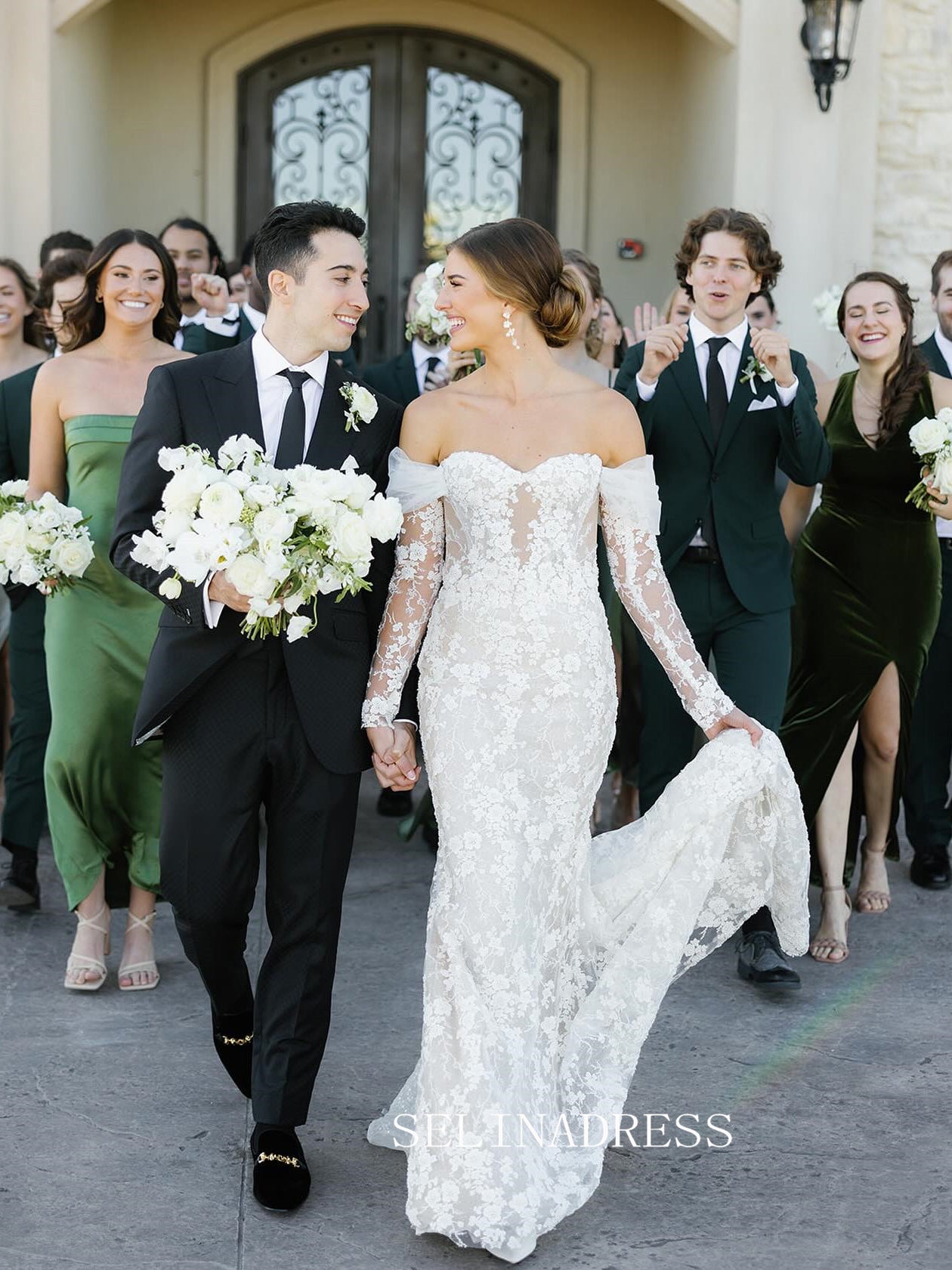 Mermaid Long Sleeve Wedding Dresses Gorgeous Lace Bridal Gown EVW001|Selinadress