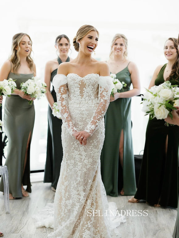 Mermaid Long Sleeve Wedding Dresses Gorgeous Lace Bridal Gown EVW001|Selinadress