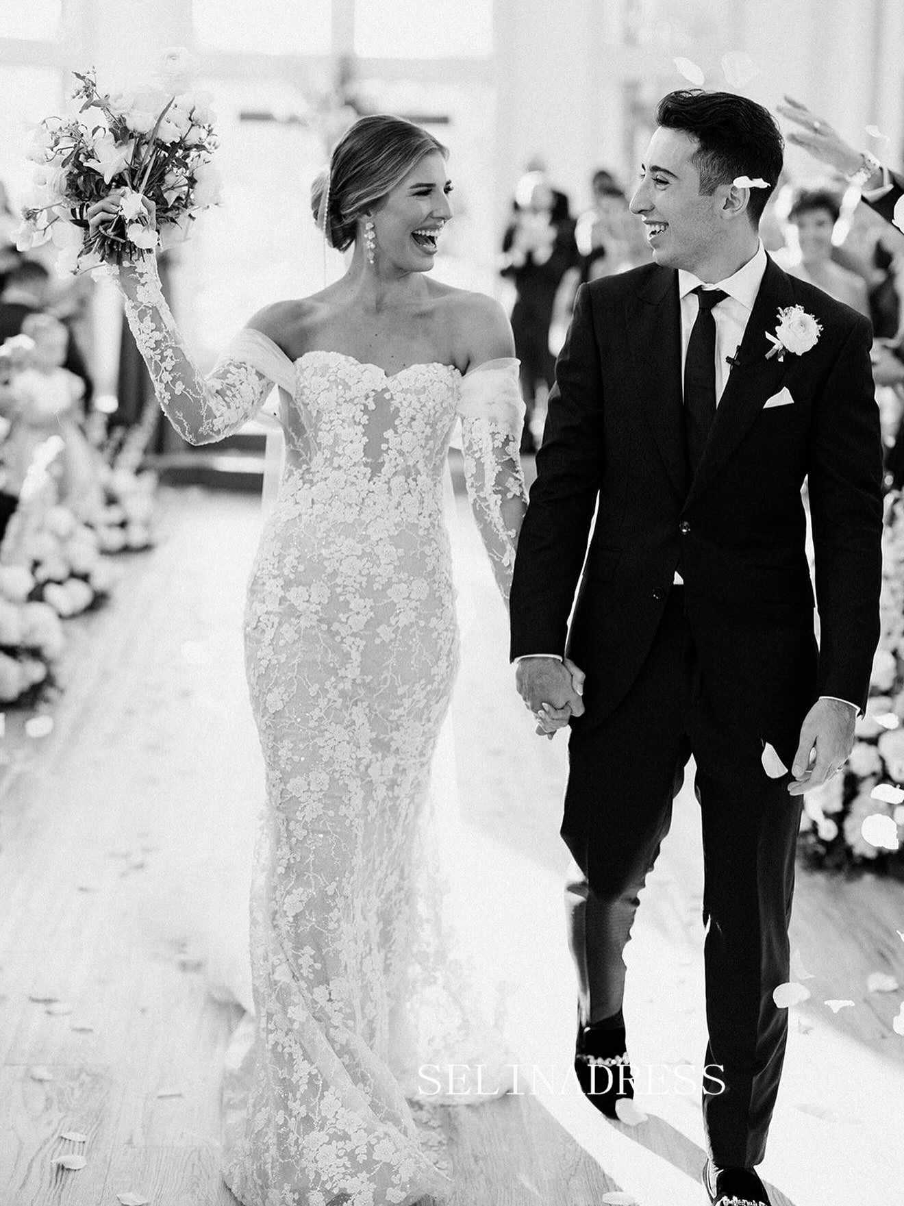 Mermaid Long Sleeve Wedding Dresses Gorgeous Lace Bridal Gown EVW001|Selinadress