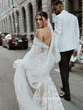 Mermaid Off-the-shoulder Long Sleeve Wedding Dress Cheap Lace Wedding Gowns EVW009|Selinadress