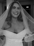 Mermaid Off-the-shoulder Sparkly Wedding Dress Long Sleeve Wedding Gowns EVW005|Selinadress