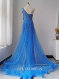 Mermaid One Shoulder Beaded Long Prom Dress Blue Dubai Evening Formal Gown EWR104|Selinadress