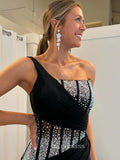 Mermaid One Shoulder Black Beaded Long Prom Dress Evening Dress sew1094|Selinadress