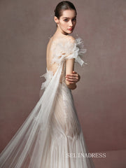 Mermaid One Shoulder Ivory Tulle Elegant Long Prom Dresses Evening Dresses YY002|Selinadress
