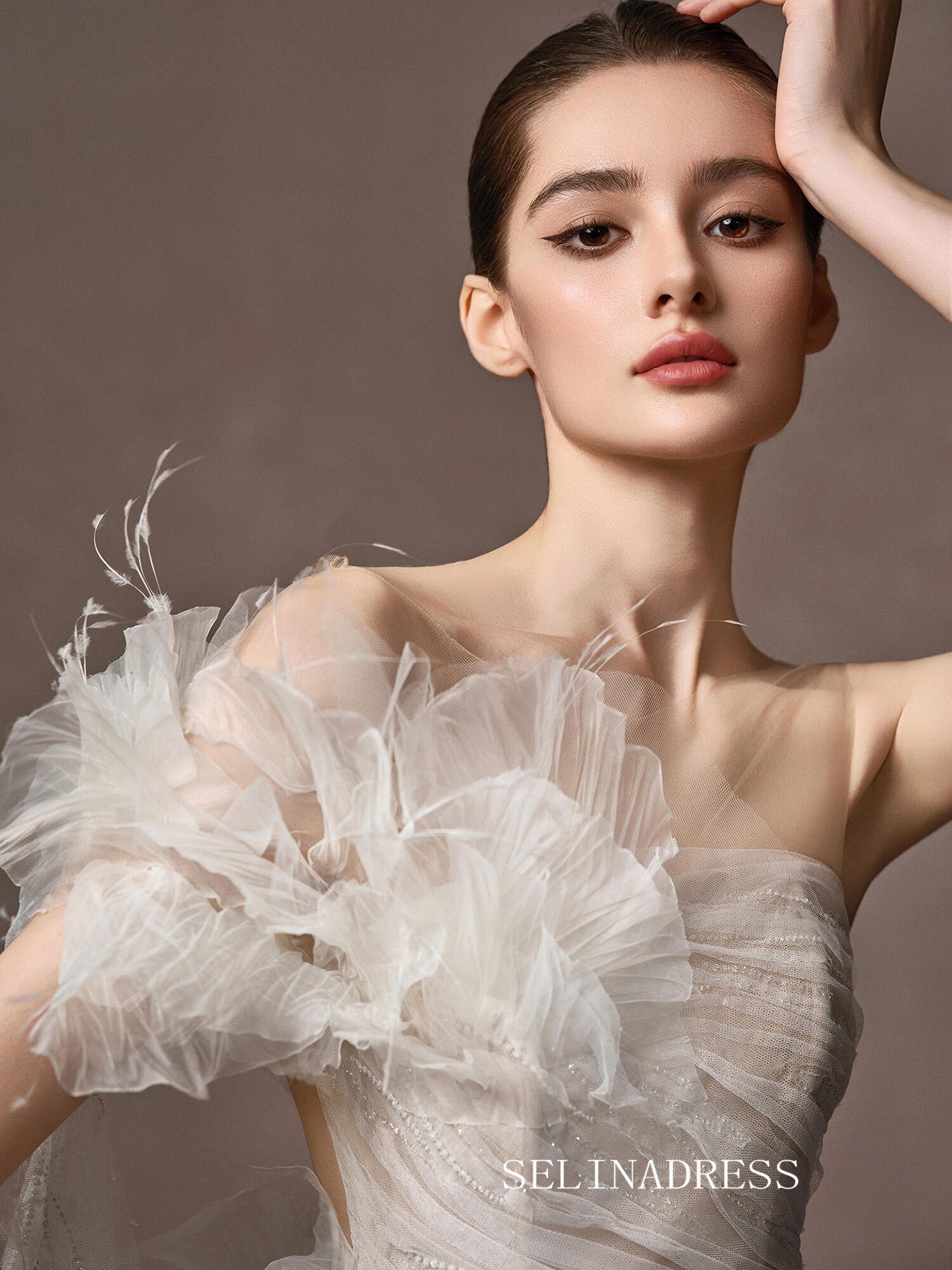Mermaid One Shoulder Ivory Tulle Elegant Long Prom Dresses Evening Dresses YY002|Selinadress