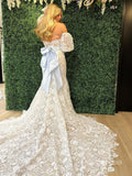 Mermaid Puff Sleeve Lace Bow Tie Wedding Dress Bridal Gowns lps005|Selinadress