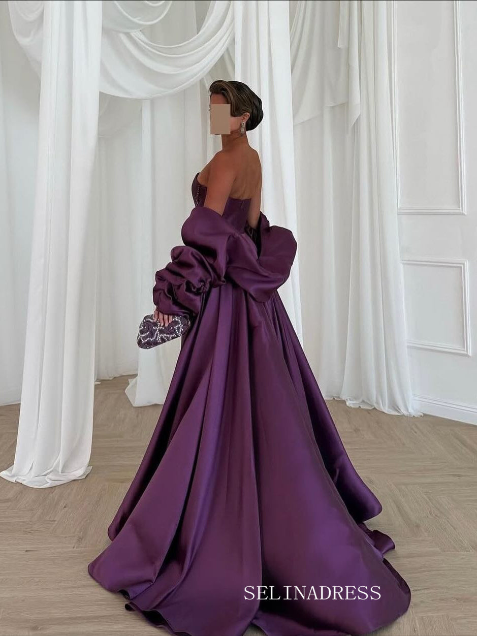 Mermaid  Purple Strapless Long Prom Dress Evening Dress With Sleeve TKL620|Selinadress