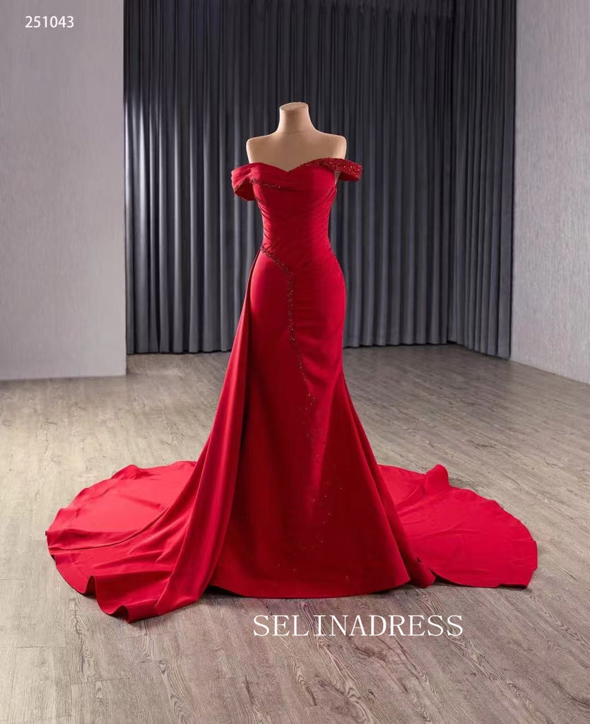 Mermaid Red Long Prom Dress With Beads Wedding Dresses 251043 SELINADRESS Mermaid Red Long Prom Dress With Beads Wedding Dresses 251043 SELINADRESS