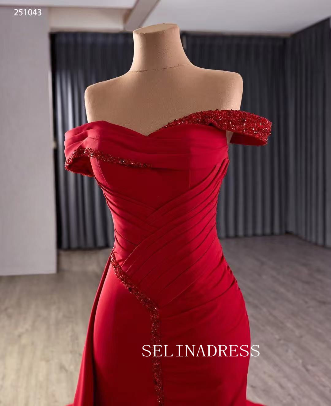 Mermaid Red Long Prom Dress With Beads Wedding Dresses 251043 SELINADRESS Mermaid Red Long Prom Dress With Beads Wedding Dresses 251043 SELINADRESS