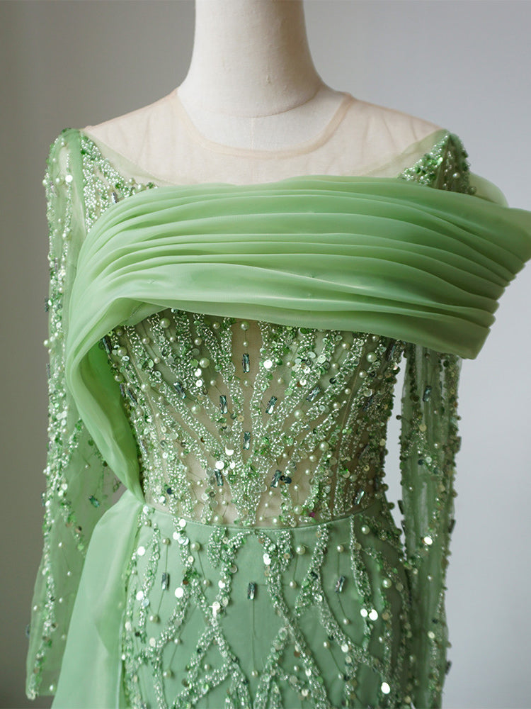 Mermaid Scoop Luxury Beaded Long Prom Dress Sky Blue Evening Gowns CRN006|Selinadress