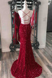 Mermaid Sequins Lace-Up Back Slit Long Prom Dress with Feathers Formal Gowns #POL118|Selinadress