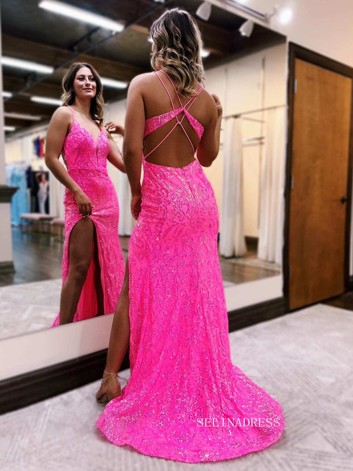 Mermaid Shiny Sequins Long Prom Dress With Split SEW1200 SELINADRESS Mermaid Shiny Sequins Long Prom Dress With Split SEW1200 SELINADRESS