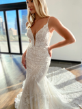Mermaid Spaghetti Straps Applique Wedding Dresses Lace Wedding Gowns kop134|Selinadress