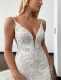 Mermaid Spaghetti Straps Applique Wedding Dresses Lace Wedding Gowns kop134|Selinadress