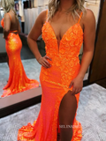 Mermaid Spaghetti Straps Appliques Long Prom Dress With Split SEW1201|Selinadress