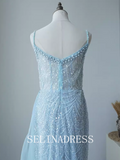 Mermaid Spaghetti Straps Beaded Long Prom Dress Dubai Evening Formal Gown EWR110|Selinadress
