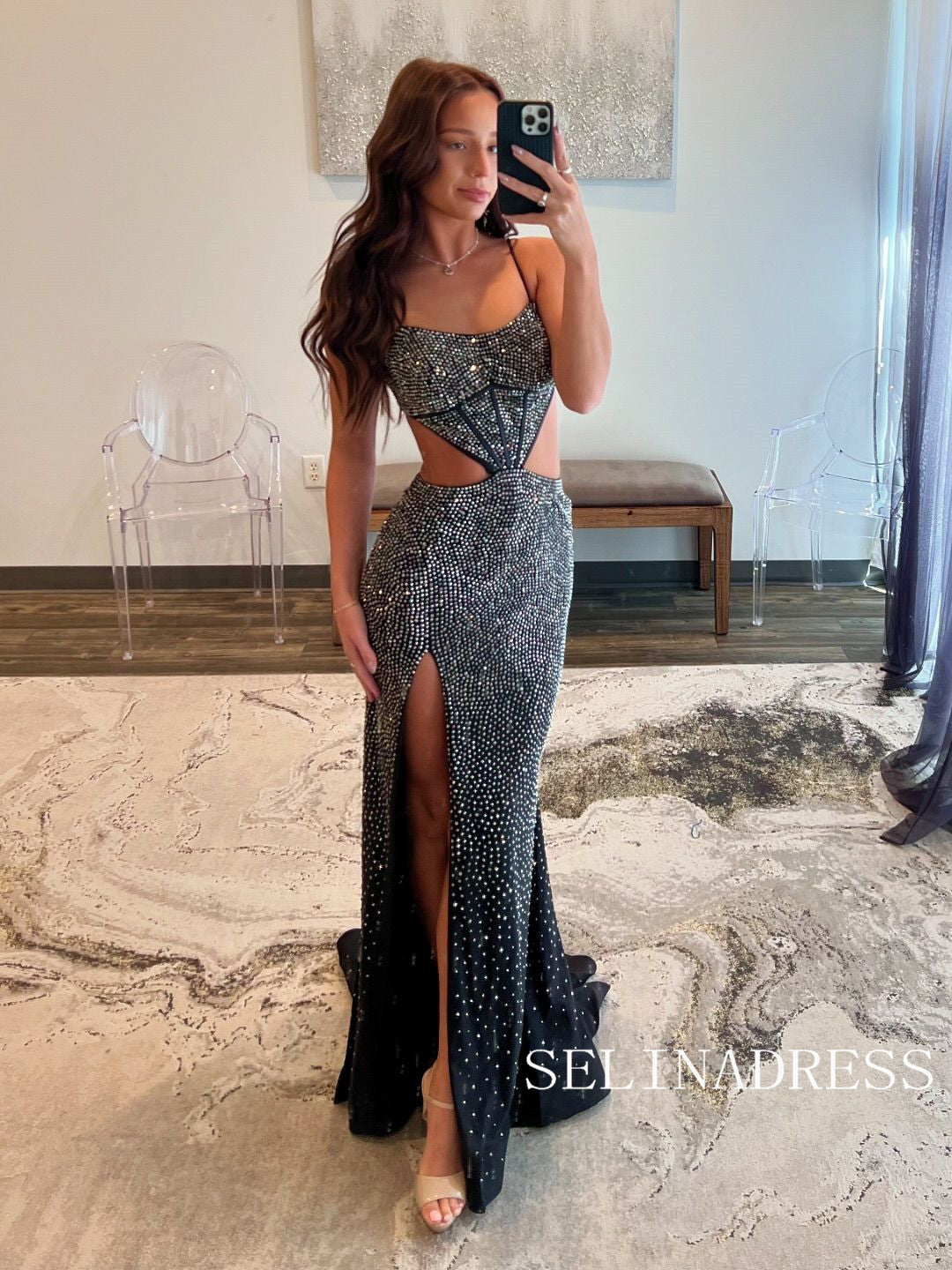 Mermaid Spaghetti Straps Black Long Prom Dresses Beaded Evening Dress ALI0214 Mermaid Spaghetti Straps Black Long Prom Dresses Beaded Evening Dress ALI0214