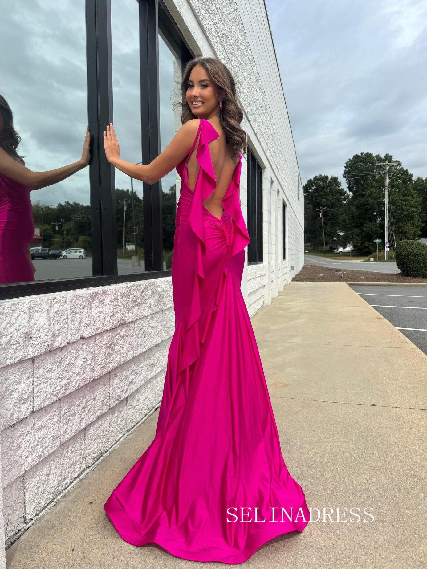 Mermaid Spaghetti Straps Long Prom Dresses Fuchsia Evening Dresses SEA302|Selinadress