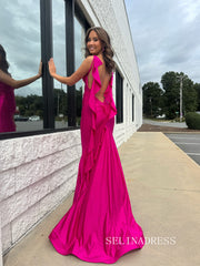 Mermaid Spaghetti Straps Long Prom Dresses Fuchsia Evening Dresses SEA302|Selinadress