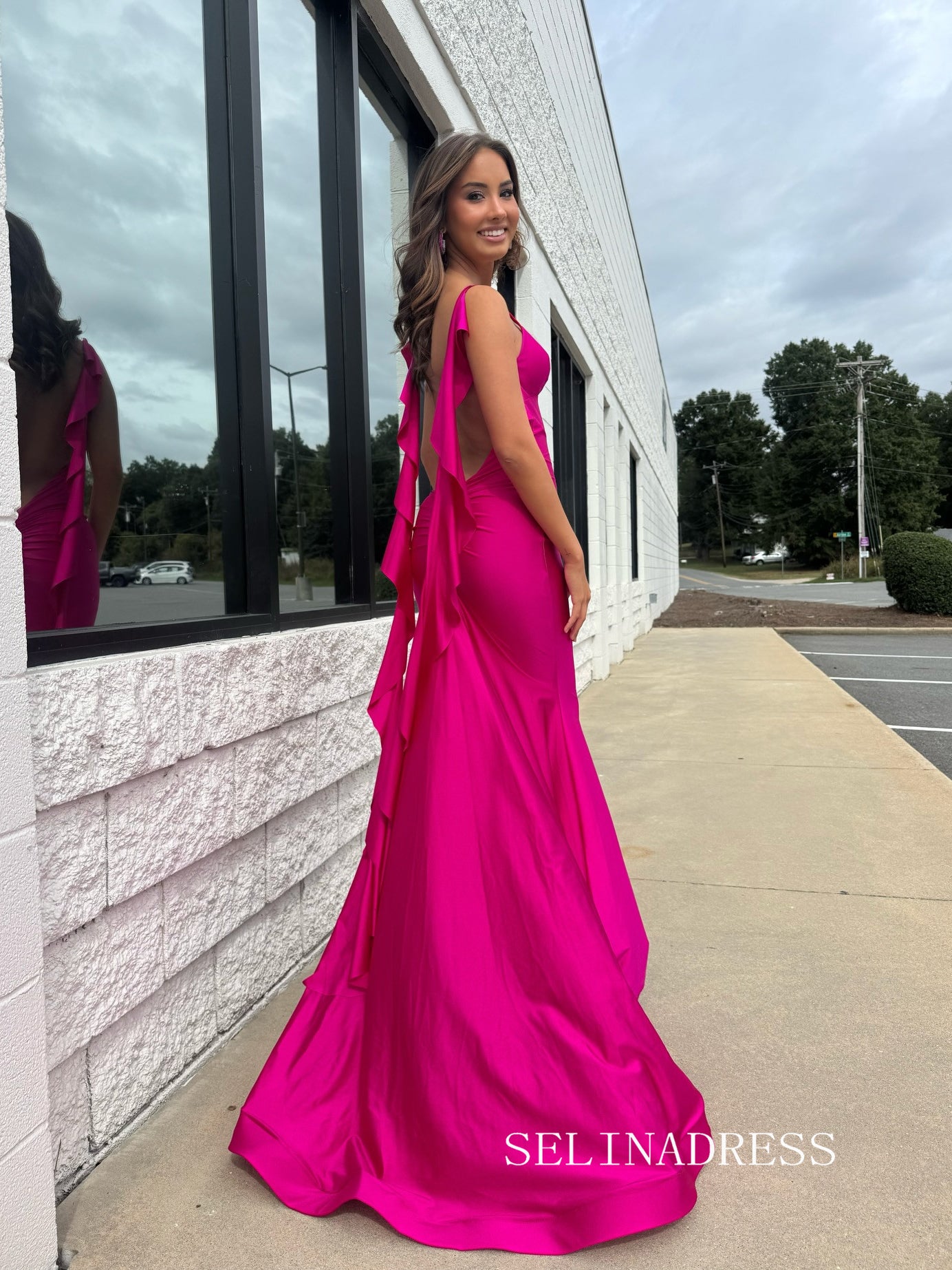 Mermaid Spaghetti Straps Long Prom Dresses Fuchsia Evening Dresses SEA302|Selinadress