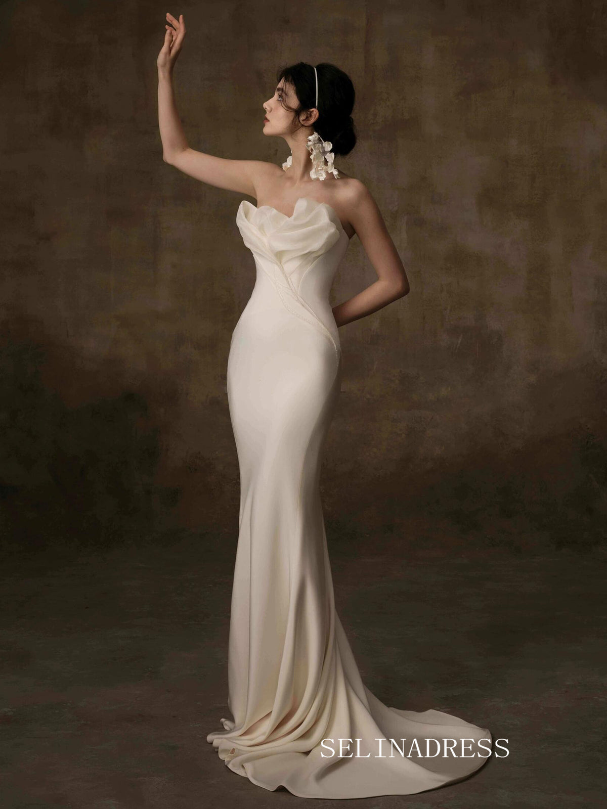 Mermaid Strapless Cheap Ivory Long Prom Dresses Evening Dresses YY011|Selinadress