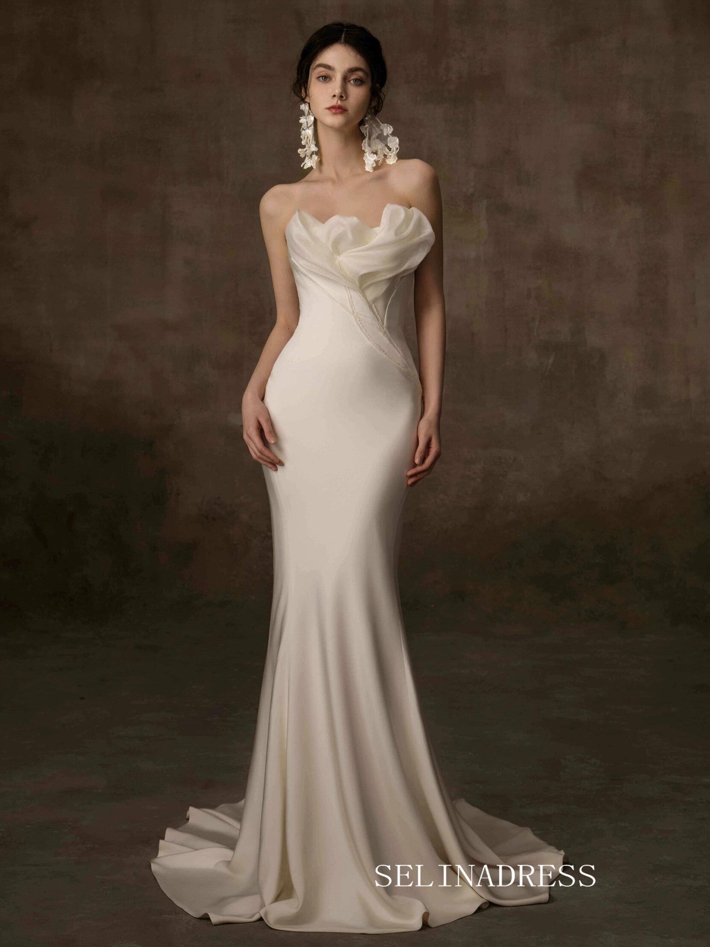 Mermaid Strapless Cheap Ivory Long Prom Dresses Evening Dresses YY011|Selinadress