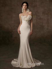 Mermaid Strapless Cheap Ivory Long Prom Dresses Evening Dresses YY011|Selinadress