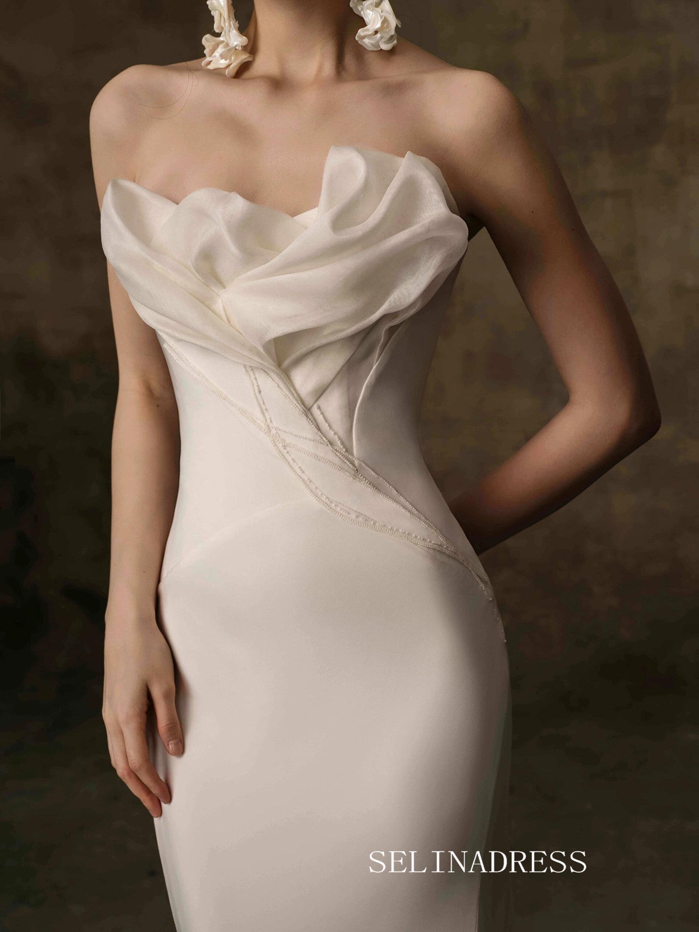 Mermaid Strapless Cheap Ivory Long Prom Dresses Evening Dresses YY011|Selinadress