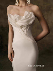 Mermaid Strapless Cheap Ivory Long Prom Dresses Evening Dresses YY011|Selinadress