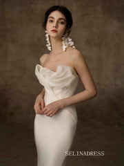 Mermaid Strapless Cheap Ivory Long Prom Dresses Evening Dresses YY011|Selinadress