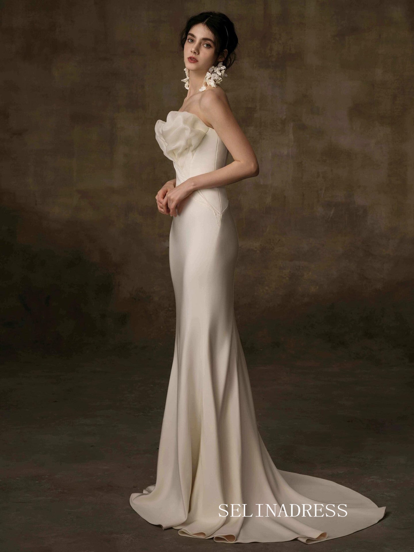 Mermaid Strapless Cheap Ivory Long Prom Dresses Evening Dresses YY011|Selinadress