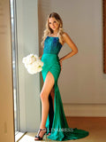 Mermaid Strapless Green Beaded Top Mermiad Long Prom Dress with Slit sew1099|Selinadress