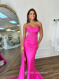 Mermaid Strapless Hot Pink Long Prom Dress Evening Dress With Slit SEW1156|Selinadress