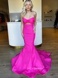Mermaid Strapless Hot Pink Long Prom Dress Satin Evening Dress sew1039