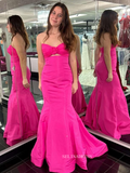 Mermaid Strapless Hot Pink Long Prom Dress Satin Evening Dress sew1039