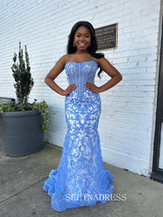 Mermaid Strapless Lace Prom Dresses Elegant Evening Dresses SEA306|Selinadress