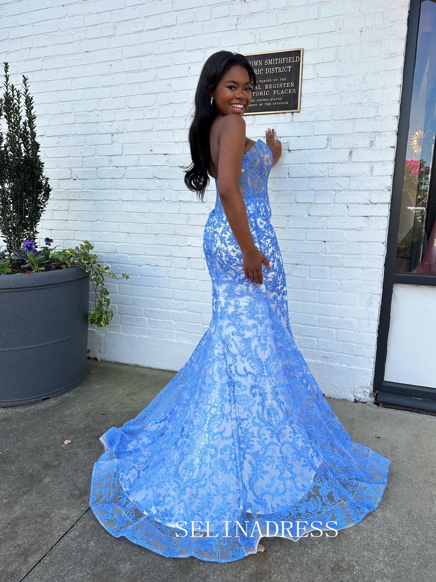 Mermaid Strapless Lace Prom Dresses Elegant Evening Dresses SEA306|Selinadress