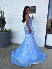 Mermaid Strapless Lace Prom Dresses Elegant Evening Dresses SEA306|Selinadress