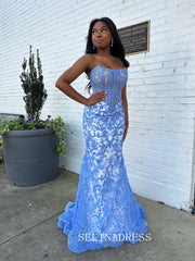 Mermaid Strapless Lace Prom Dresses Elegant Evening Dresses SEA306|Selinadress