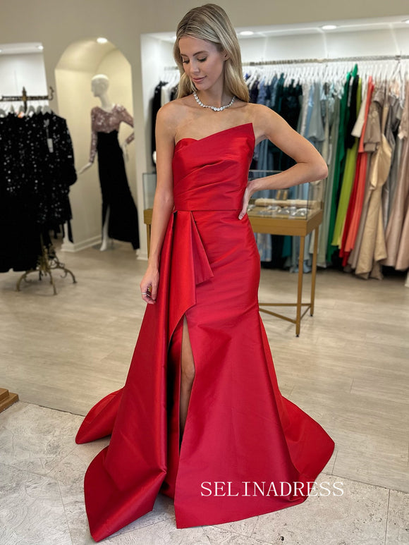 Mermaid Strapless Red Long Prom Dress Evening Dress sew1078|Selinadress