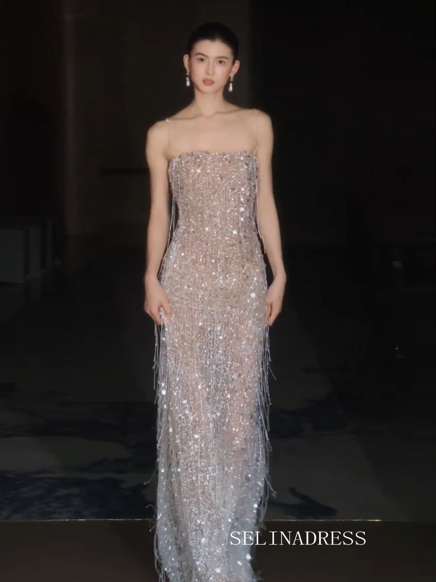 Mermaid Strapless Sparkly Sequins Beaded Long Prom Dresses Evening Dresses YY006|Selinadress