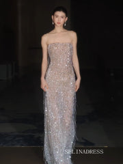 Mermaid Strapless Sparkly Sequins Beaded Long Prom Dresses Evening Dresses YY006|Selinadress