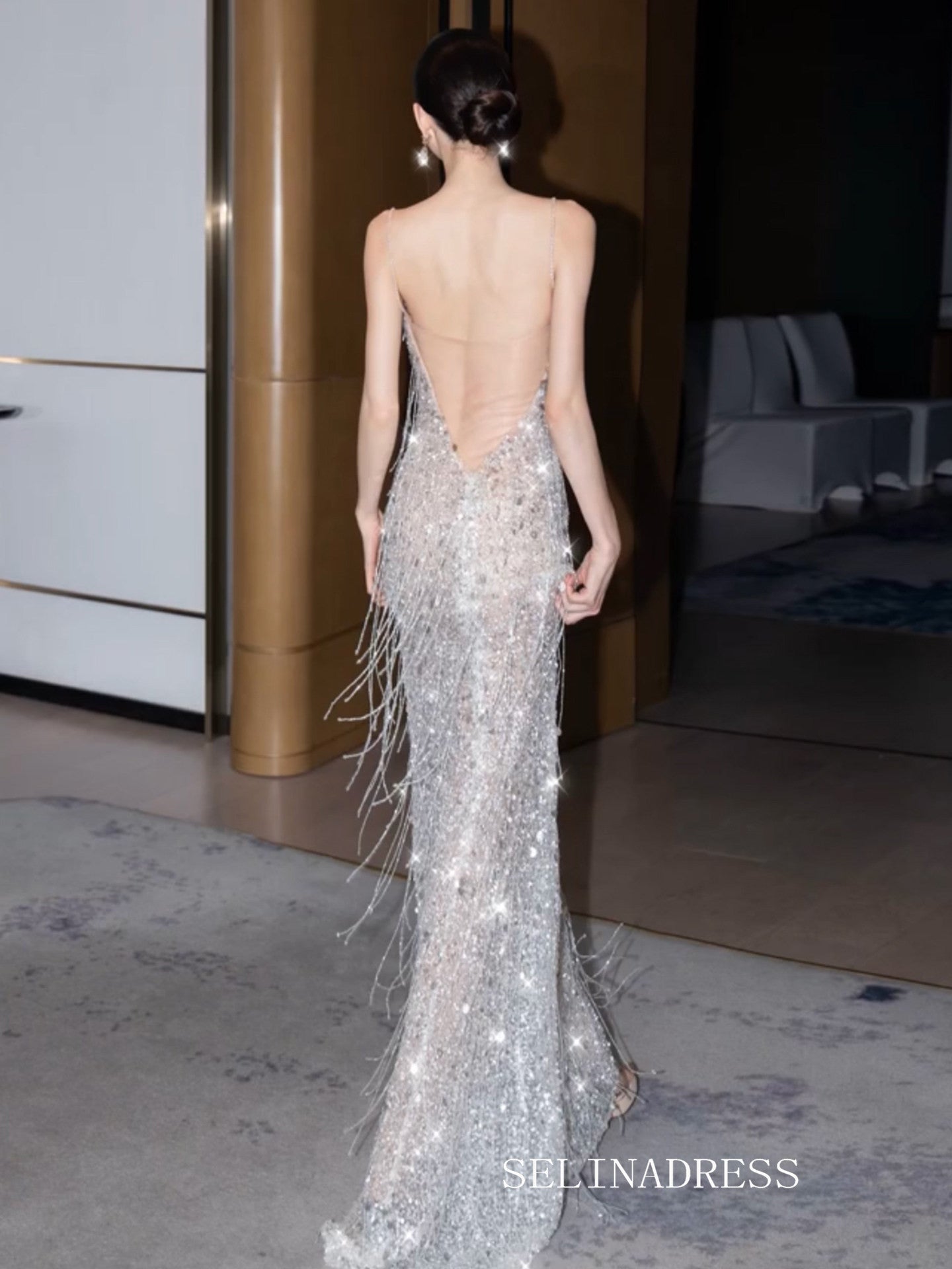 Mermaid Strapless Sparkly Sequins Beaded Long Prom Dresses Evening Dresses YY006|Selinadress