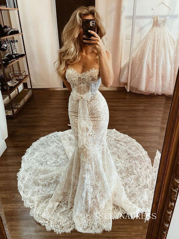 Mermaid Sweetheart Rustic Lace Wedding Dress Cheap Bridal Dresses #KOP087|Selinadress