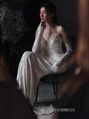 Mermaid Sweetheart White Sequins Long Prom Dresses Evening Dresses YY005|Selinadress