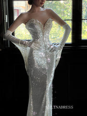 Mermaid Sweetheart White Sequins Long Prom Dresses Evening Dresses YY005|Selinadress