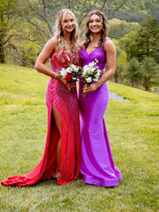 Mermaid V neck Cheap Long Prom Dress Purple Formal Dress SQW035|Selinadress