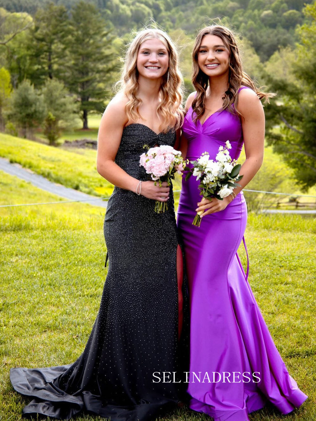 Mermaid V neck Cheap Long Prom Dress Purple Formal Dress SQW035|Selinadress