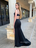 Mermaid V neck Dark Navy Beaded Long Prom Dress Evening Dress SEW1130|Selinadress
