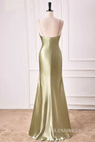 Mermaid V neck Dusty Sage Satin Long Prom Dress lps028|Selinadress